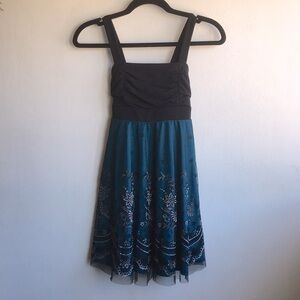 Ruby Rox Sz L Girls Holiday Dress Black Teal Silver Glitter Detail Tulle Straps